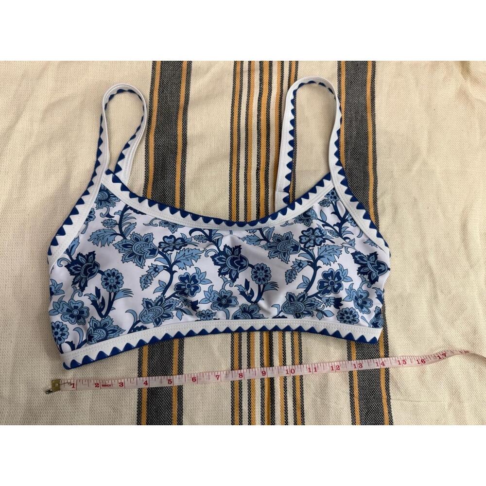 Two Piece Swimsuit Womens L Blue Floral Bikini High Waisted Tropical Boho - Picture 2 of 12